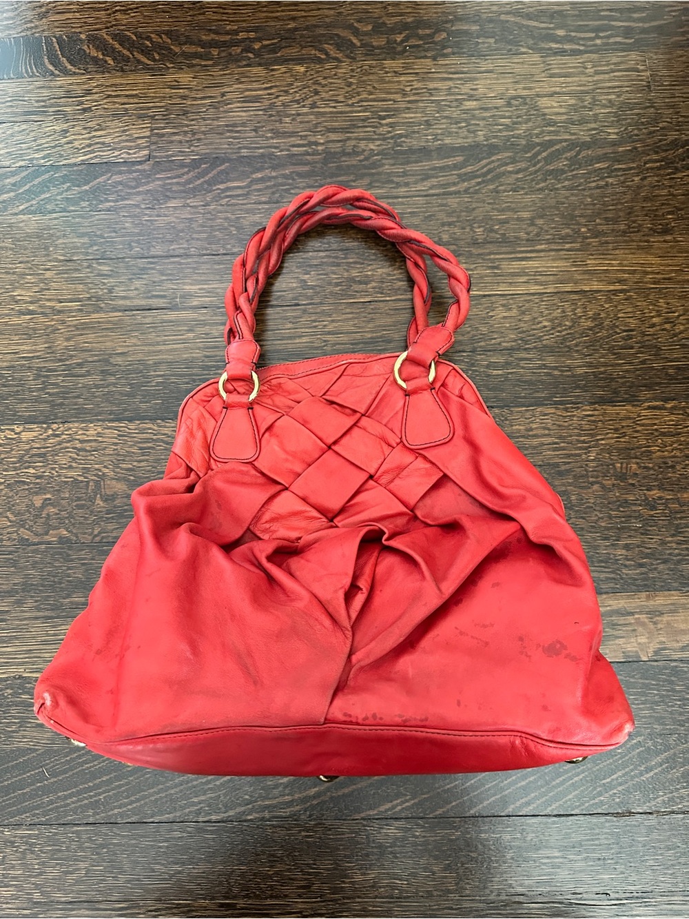 Valentino Braided-Handle Red Woven Tote - Picture 7 of 12